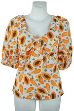 Sienna Bluse Damen Größe 38 Shirt Oberteil Weiß Orange Poplin Kurzarm Blouse