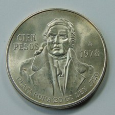 1978 CIEN PESOS .720 SILVER COIN FROM MEXICO 