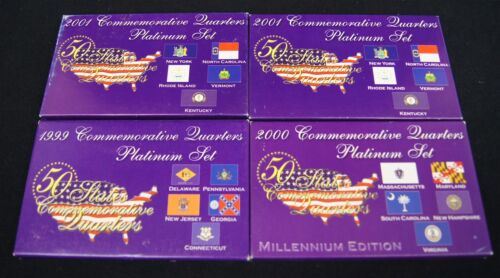 SET OF 4  Platinum Commemorative Quarters 1999, 2000 & 2 2001s - Bild 1 von 2
