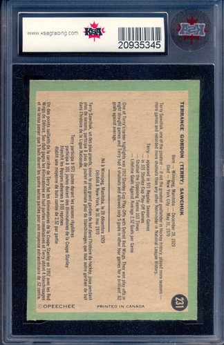 1970-71 OPC O PEE CHEE NHL #231 Terry Sawchuk HOF KSA 8 NM-MT Red Wings Rangers - Picture 2 of 2
