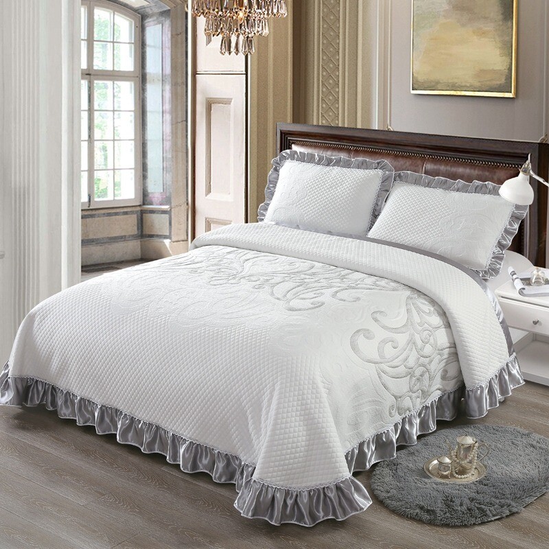 Silver Grey Bedspread Bed Cover Queen 