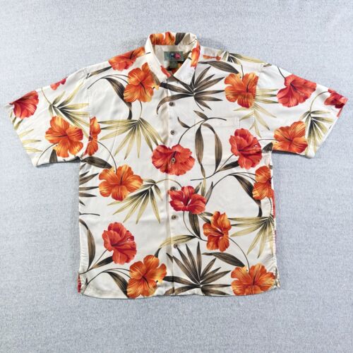 Hilo Hattie Hawaiian Shirt Men's Medium Floral Vibrant Camp Vacation 100% Silk