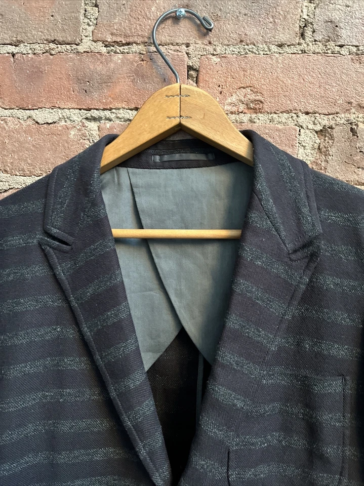 Steven Alan Men’s Unstructured Jacket Sz 36, Maroon/Gray Stripe Cotton/Wool - Image 2 of 4