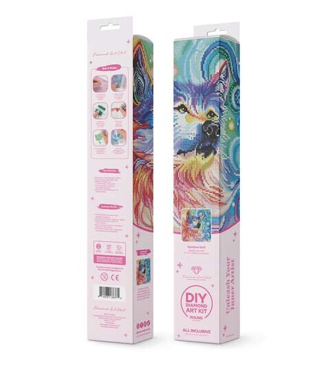 Diamond Art Club Kit Rainbow Wolf 17x17 DIY Diamond Art Kit
