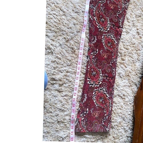 Paisley Corduroy Pants Vintage Style High Waist Trousers Maroon Size 27 - 第 8/10 張圖片