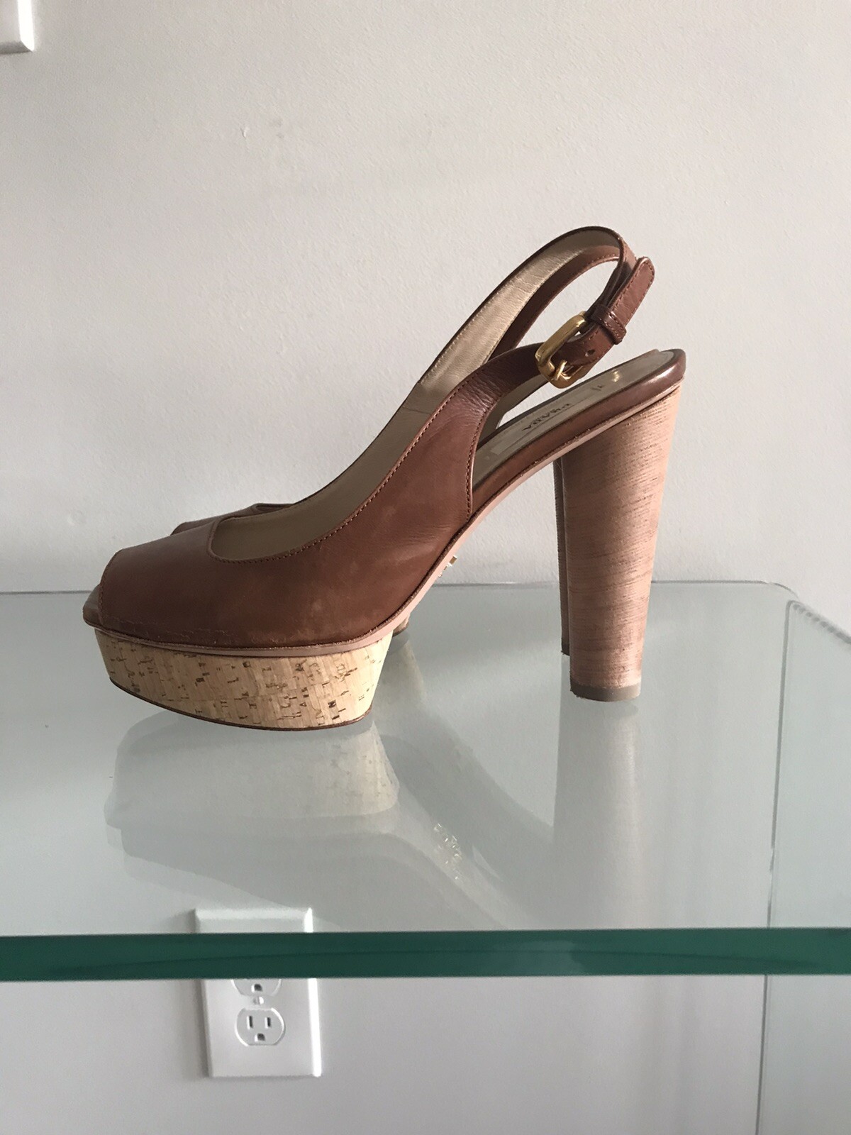 AUTHENTIC PRADA LEATHER HEELS PLATFORM SANDALS SI… - image 3