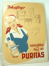 Werbung Reklame " Puritas &ldquo; M&ouml;belpflege 1950er Jahre Pappe Aufsteller 42x29,3cm