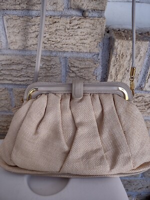 Walter Katten Woven Leather Bag Beige/Cream Clasp Closure Detachable Strap 