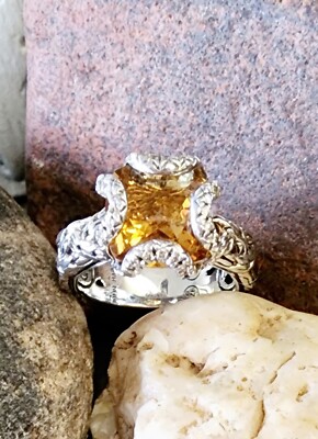 John Hardy Diamond Citrine Woven Band Ring So Pretty! W/JH Pouch