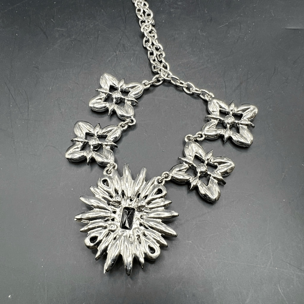 Crystal Statement Necklace Rhinestone Chunky Flow… - image 6