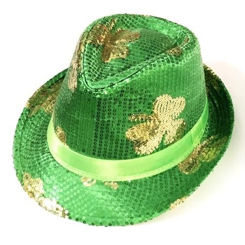 St. Patrick’s Day Green Sequin Light-Up Fedora, Shamrock Cap & Scarf Set St Patrick main image 3