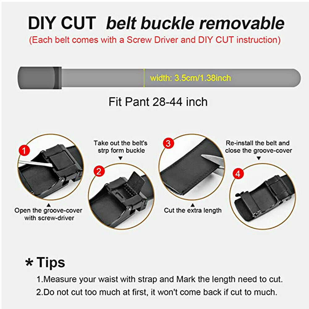 Men's Automatic Click Lock Buckle Waist Strap Dress Comfort Black Belt Casual