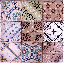 nove riggiole piastrelle mattonelle maioliche antiche in cotto 20x20 lotto 125