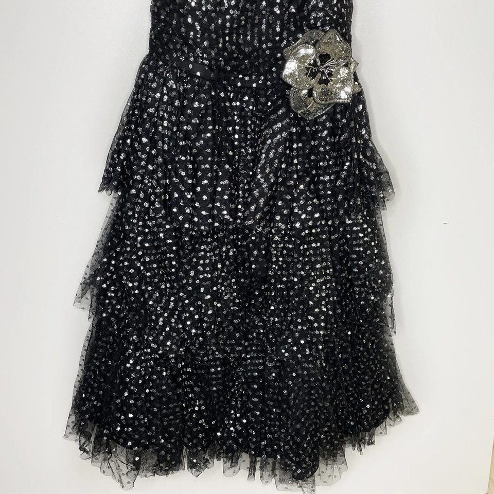 Vestido de baile vintage años 80 Lillie Rubin negro metálico lunares sin tirantes Foto 3 de 4