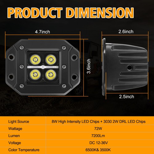 2x3/4/7 pulgadas con montaje al ras barra de luz LED cápsulas de inundación luces todoterreno tractor 4x4 12 V - Imagen 84 de 106