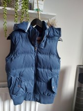 Fat Face Ladies Blue Detachable Faux Fur Hood Puffer Gilet Uk 12