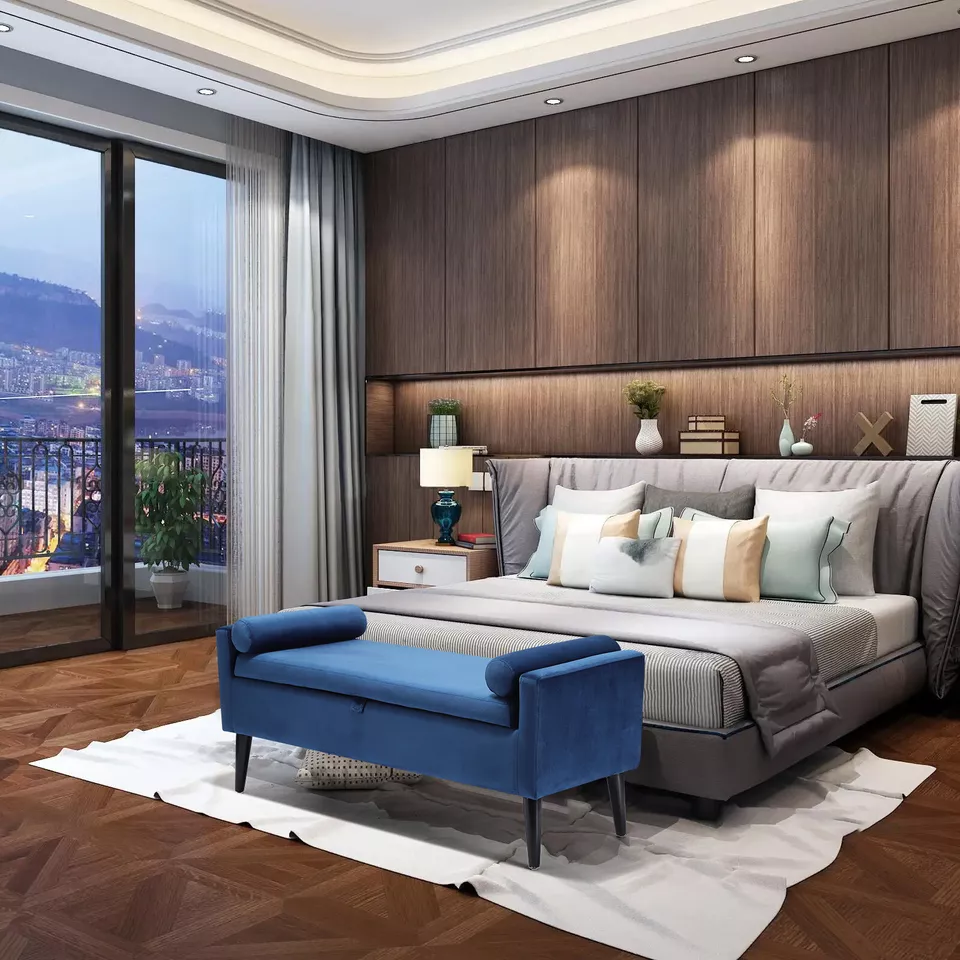 Multifunctional Storage Bench Chair Velvet Sofa Stool Bedroom Ottoman w/ Armrest - Image 4 of 4