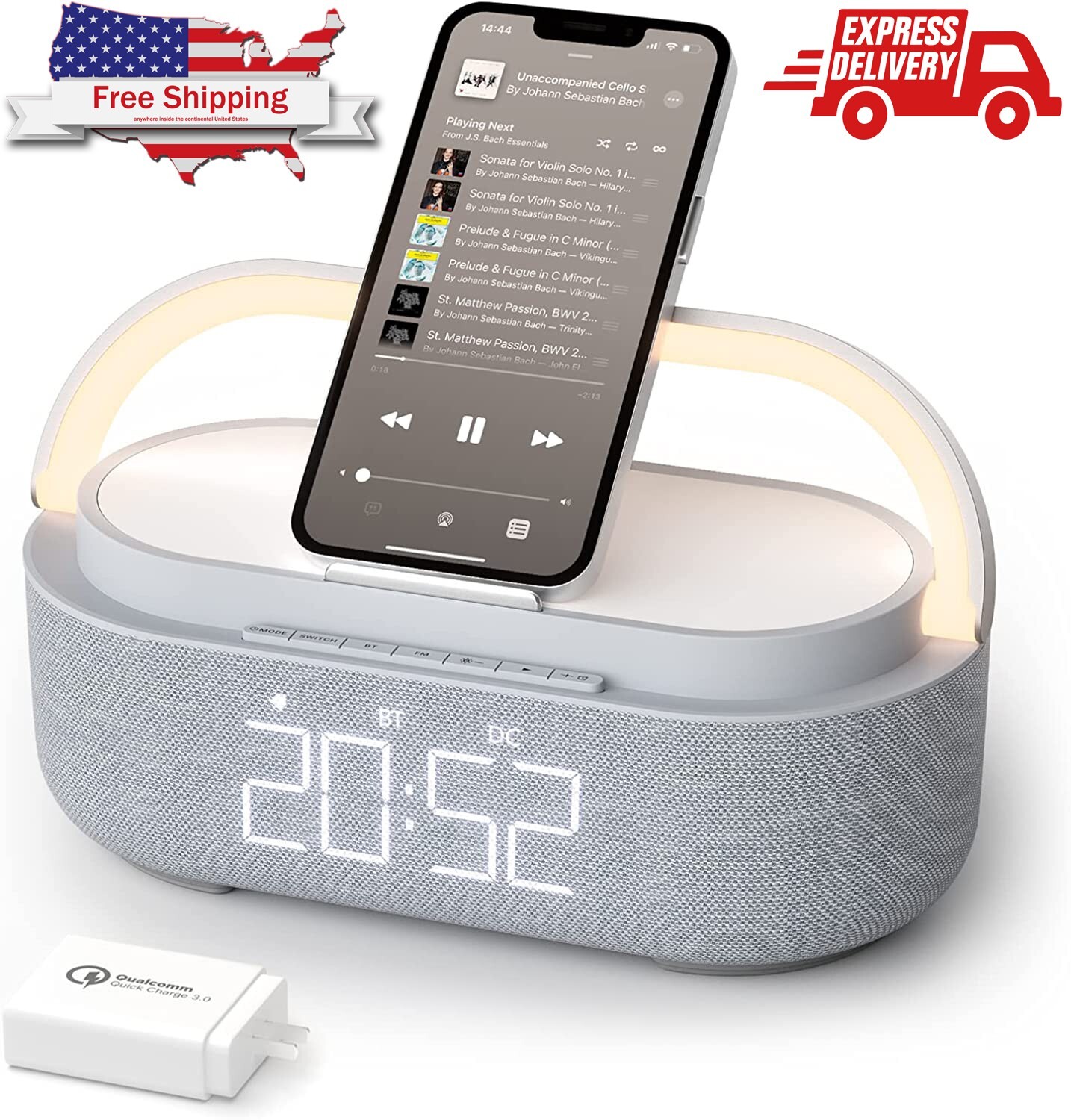 Bluetooth Speaker Digital Alarm Clock Wireless Charger Radio Night Light 2600mAh-image