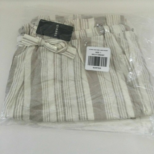 Torrid Womens Size 1 Drawstring Paperbag Waist Mid Short Linen Stripe New NWT