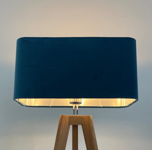 Lampshade Teal Blue Velvet Brushed Silver Rounded Rectangle Light Shade - Imagen 2 de 14