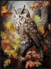 Screech Owl 2 - Counted Cross Stitch Patterns - Color BW Symbols