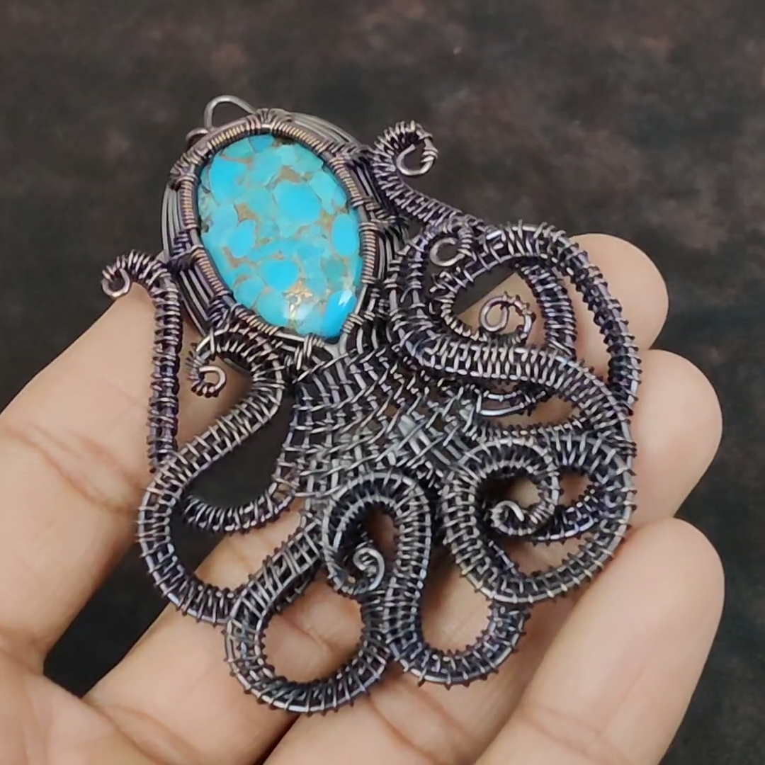Gift For Women Jewelry Wire Wrapped Octopus Pendant Copper