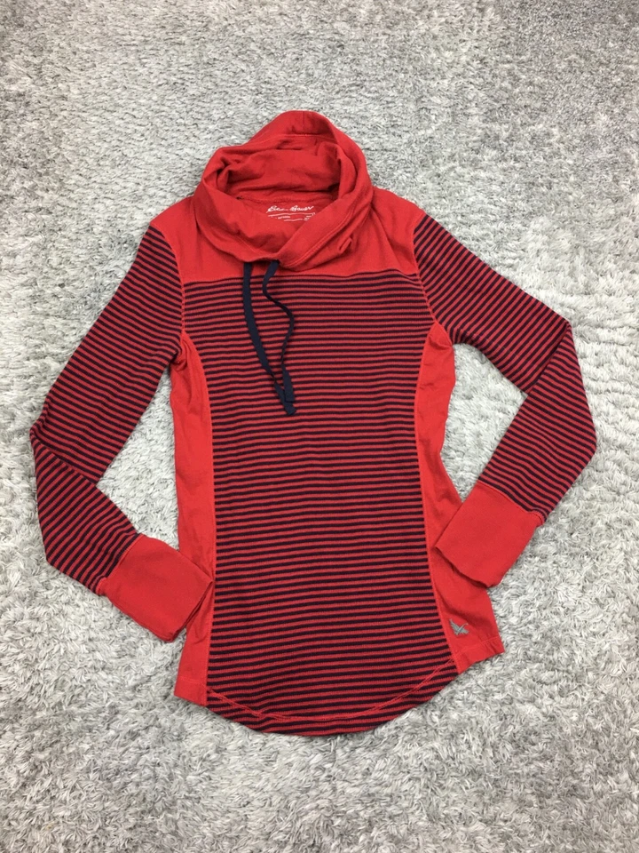Eddie Bauer 卫衣女式小号红色圆领条纹户外棉 — 第 3/4 张图片