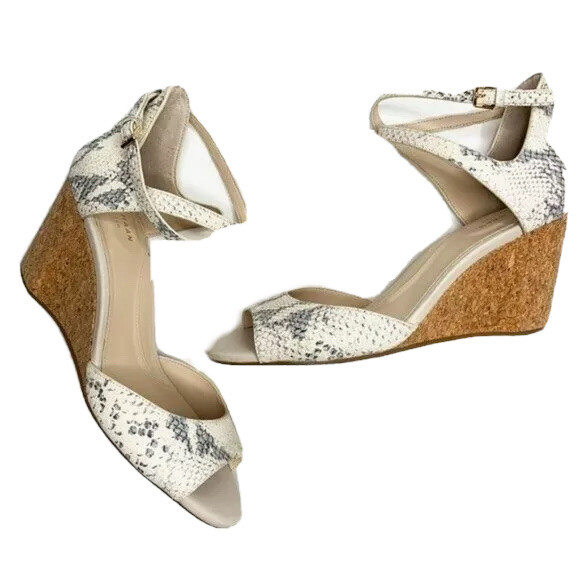 COLE HAAN Snake Skin Open Toe Wedge Sandals Size