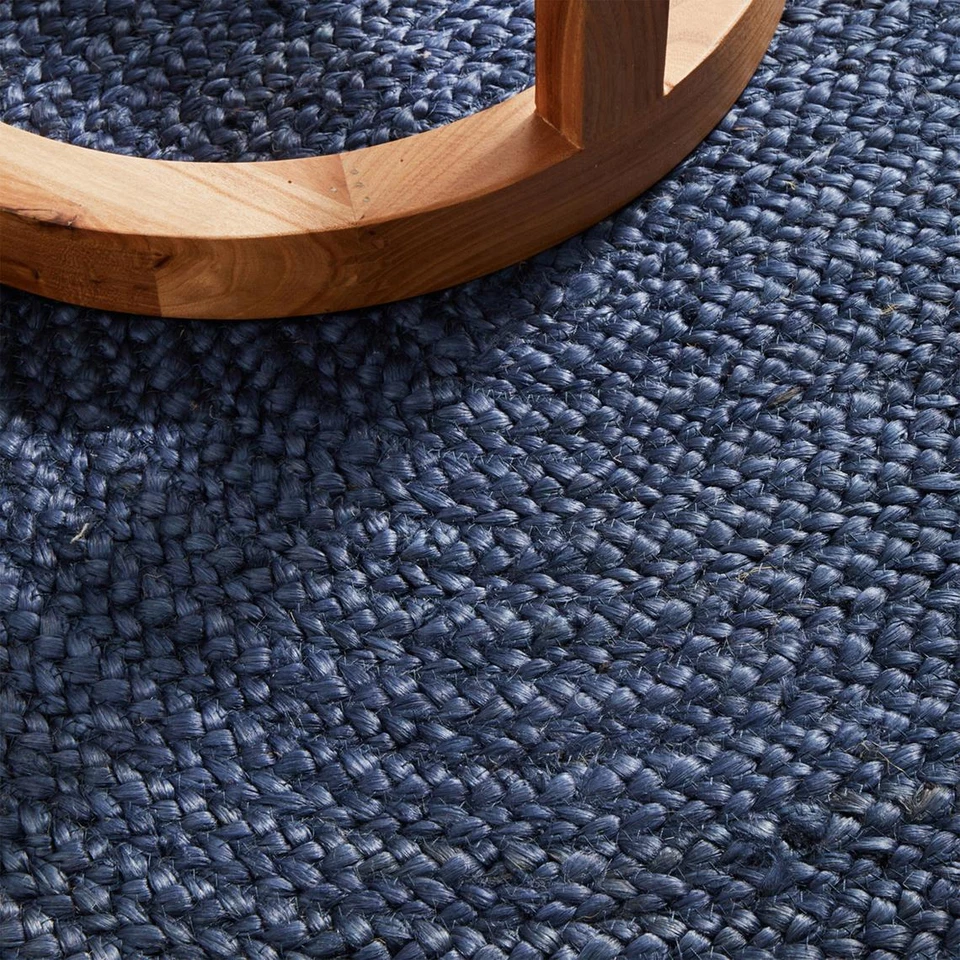 Jute Rug Round Blue Dye Hand Braided Jute Natural Fiber Area Rug - Image 2 of 4