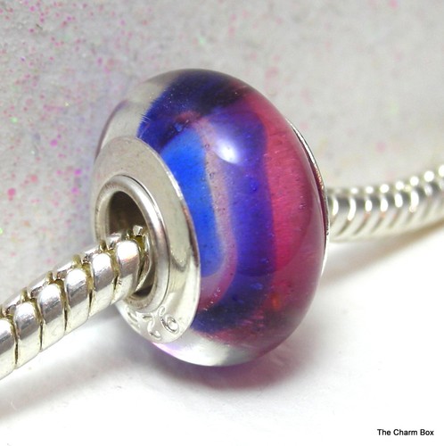 'WHITES WITH BLUE' -1 X SP White/Clear & Blue Murano Glass European Charm Bead - 第 3/19 張圖片