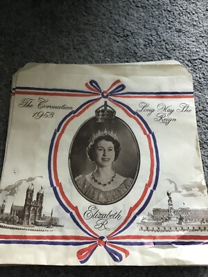 Elizabeth 2. sehr seltener Fund The Queens Coronation Papiertüte 1953 