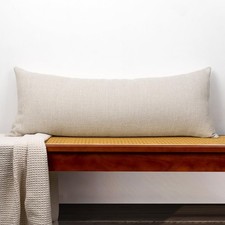 Cotton Linen Lumbar Throw Pillow Cover 14x36 inch, Oatmeal Decorative Accent ...