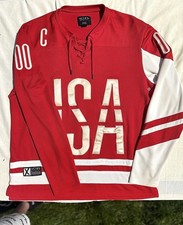 Vtg 10 Deep VCTRY USA Hockey Streetwear Jersey Men SZ Large Red White Embroidery