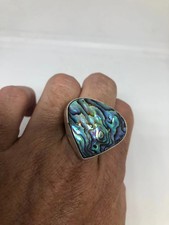 Antique Green Abalone White Bronze Silver Ring