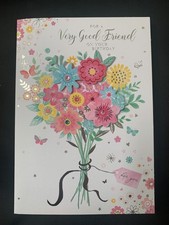 Friend birthday card, women, female, her, 3D flowers, 7" x 5"