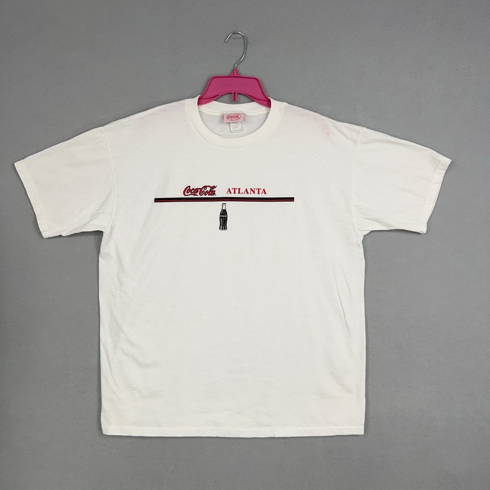 Vintage Coca Cola Shirt Mens XL White Atlanta Bottle Graphic Tee Made USA 90s