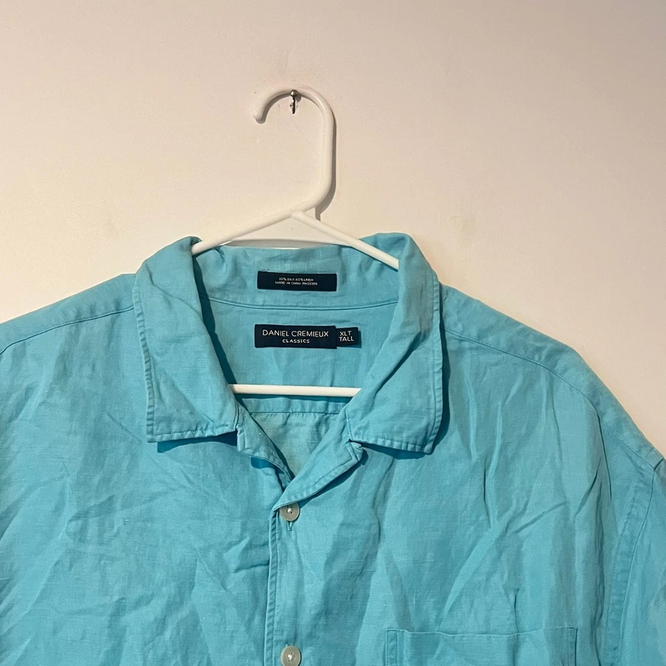 Daniel Cremieux Mens Shirt Size XLt Tall Aqua Teal Classics Linen Silk Comfort - Image 2 of 4