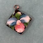 VINTAGE TOSHIKANE STYLE FLOWER PENDANT ARITA WARE ENAMEL MARKED SILVER SQUARE 1" — photo 2