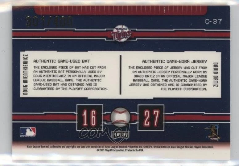 Playoff Prestige Connections Materials 2003 Doug Mientkiewicz David Ortiz Salón de la fama Foto 2 de 2