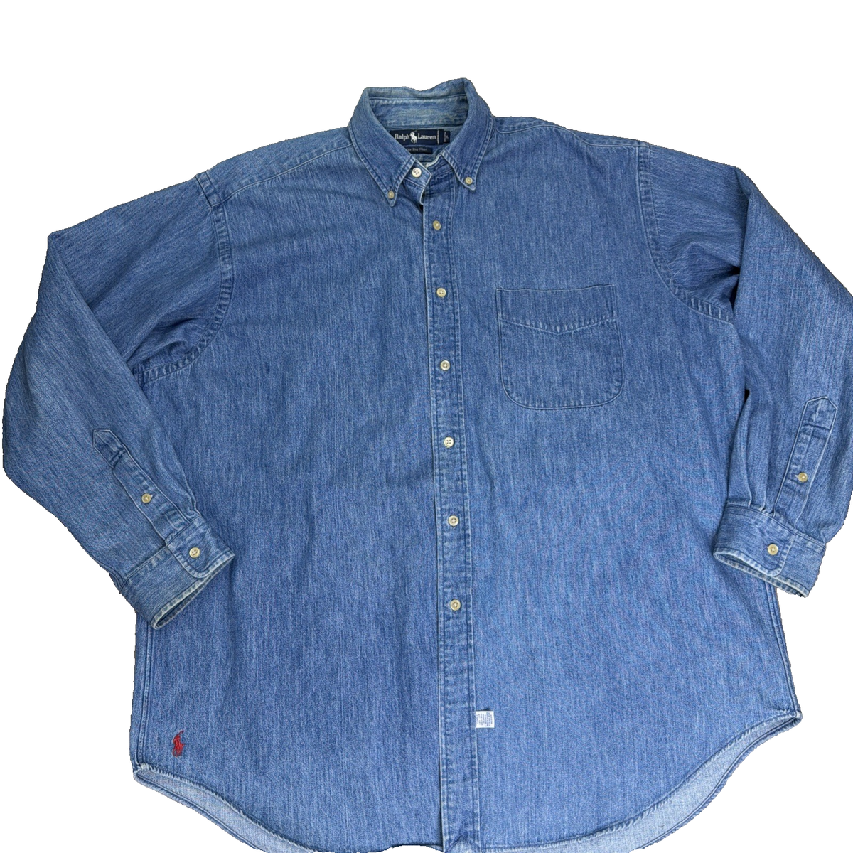 【極美USED】 POLO RALPH LAUREN HEAVY WEIGHT Vintage Ralph Lauren Polo Big Shirt Denim Red Pony Mens Large | eBay