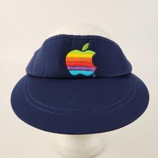 Vintage Apple Hat Visor Strap Back Mens One Size Blue Rainbow Logo Retro 80s