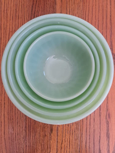 Fire King JADEITE Swirl Bowl Set 6,7,8,9"  GORGEOUS