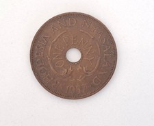 Rodezja i Nyasaland Jeden grosz (1d) Moneta Elżbieta II 1957