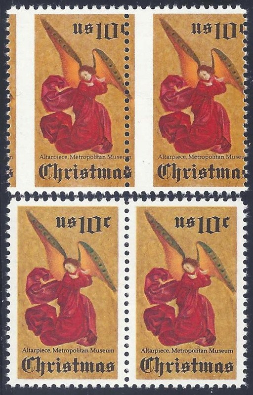 1550 - 10c Misperf Error / EFO Pair "Christmas Angel" Mint NH