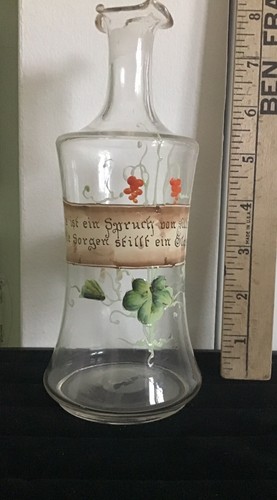 Antique Bohemian Decanter W/ Quote,HP Enamel Decoration & Heavy Pontil Gold Trim - Picture 8 of 9