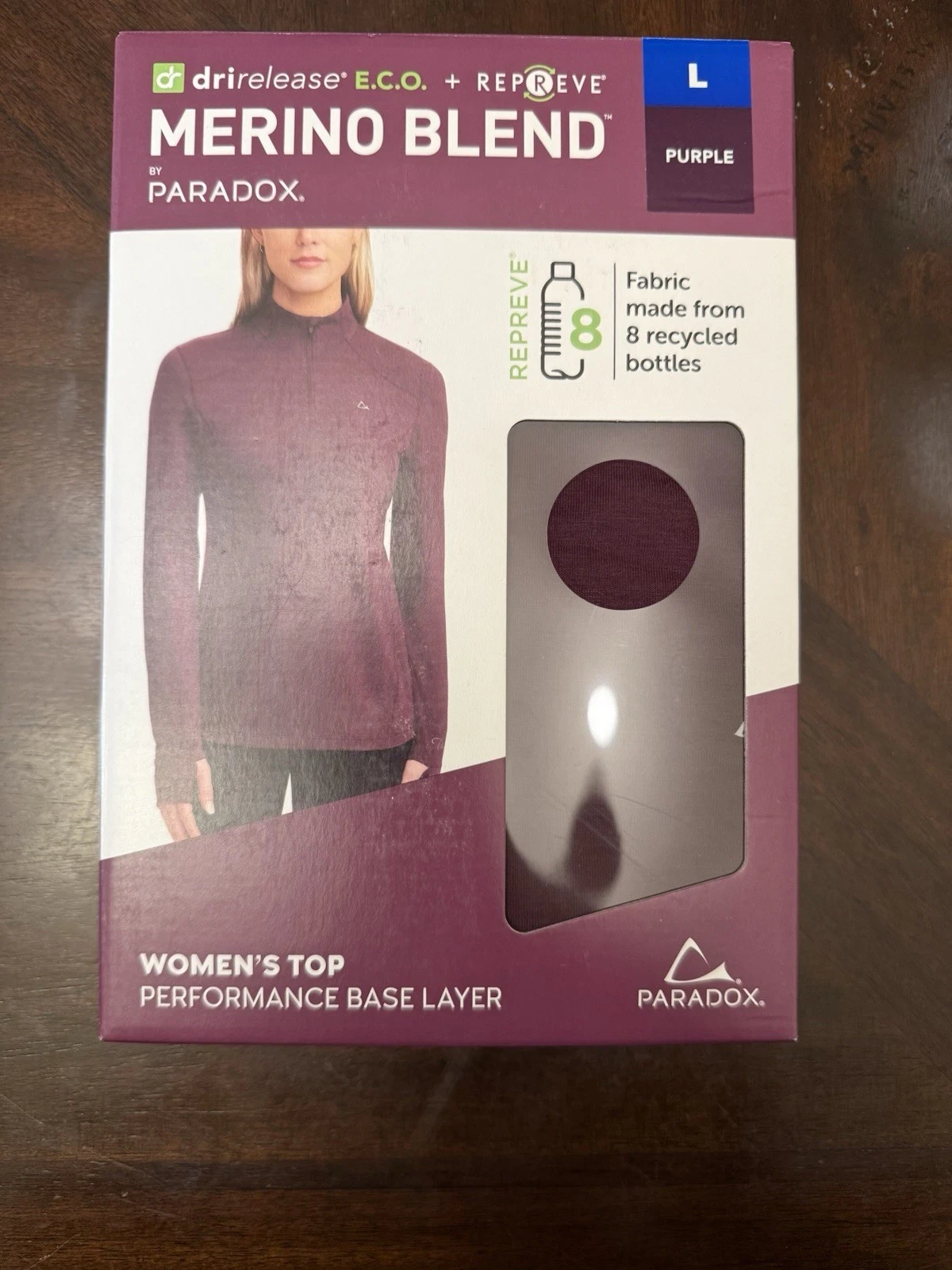 Merino Blend by Paradox 1/4 Zip Activewear Base Layer Top Size L Purple New