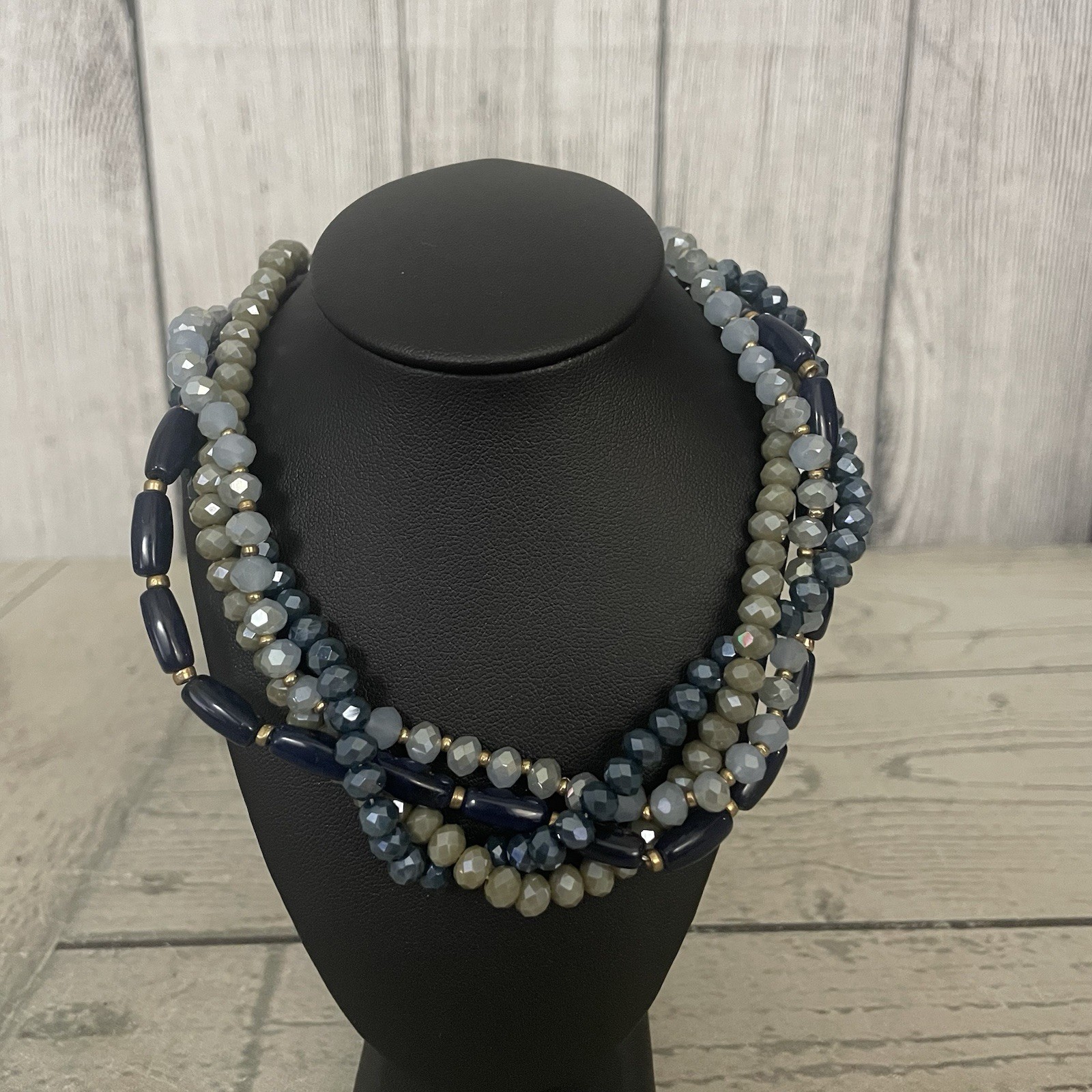 LOFT 19" Multi Strand Blue Statement Necklace Gol… - image 2