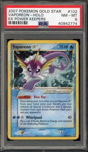 Pokemon Vaporeon Gold Star Holo EX Power Keepers 102/108 PSA 8