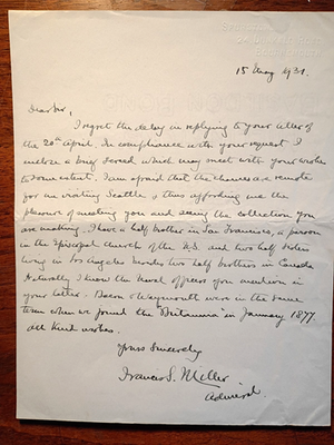 #ad #ad Admiral Francis Spurstow Miller 1863 1954 Signed Letter $75.00