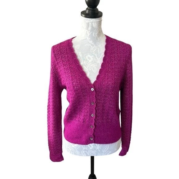 Sundance Leanna Pointelle Cardigan Womens Fuscia Designer Large